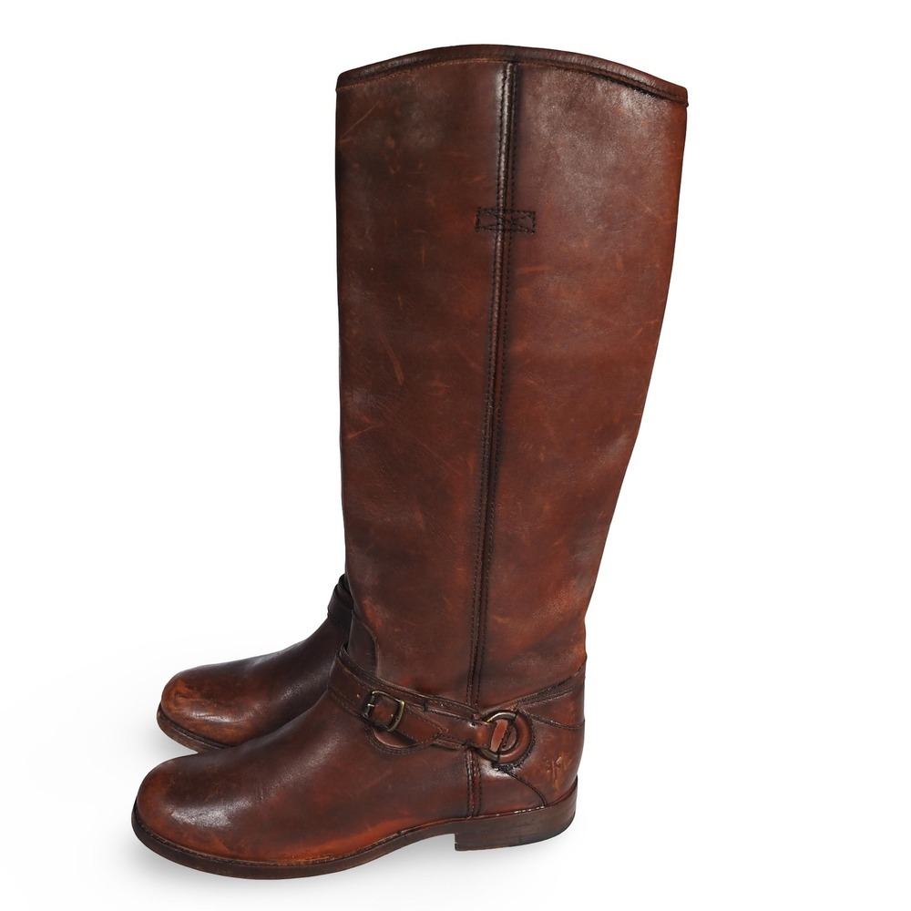 FRYE Phillip Ring Tall Riding Boots Distressed Whiskey Brown 3476843 Womens 7.5B
